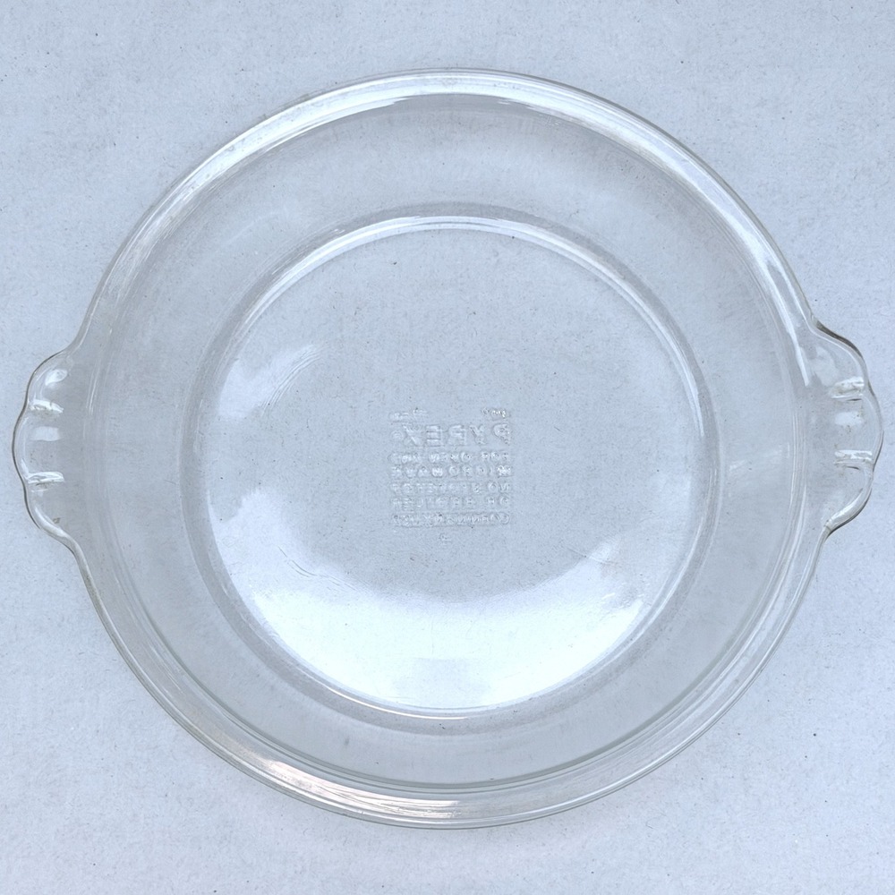 Pyrex 207 Pie Plate Clear Glass 18cm Tab Handles Corning NY USA 7in